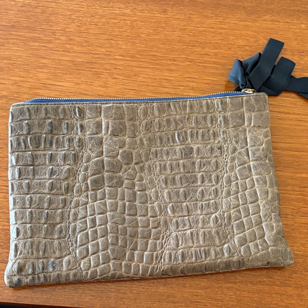 Clare V Brown Crocodile Embossed Clutch